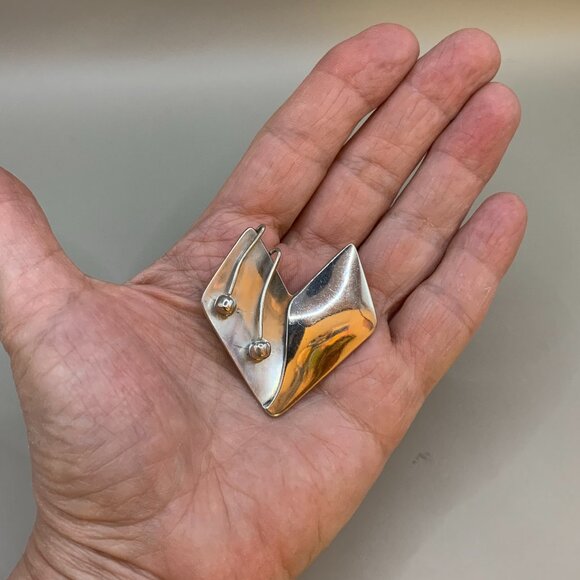 TAXCO Modernist Heart Brooch by Melicio Rodriguez Vtg 925 Sterling Silver Rare - Picture 5 of 7